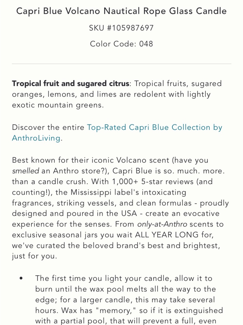 Anthropologie Capri Blue Volcano Nautical Rope Glass Candle NWT - Picture 4 of 7